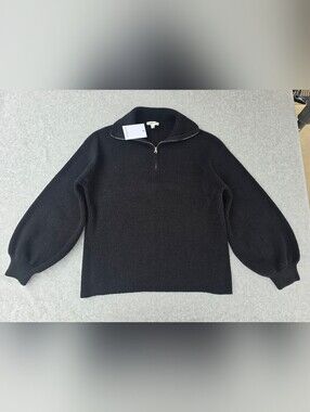 Sugarlips Women Black Half-Zip Ribbed Sweater Size L NWT